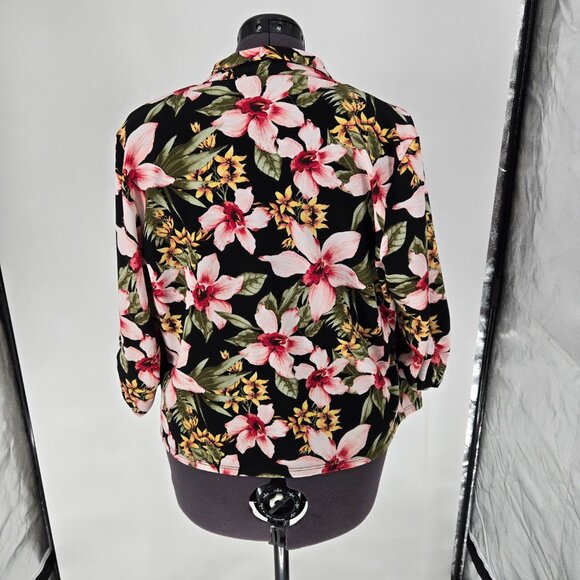 6325-24 Moa Collections open front black tropical floral blazer Size XL - Picture 2 of 5